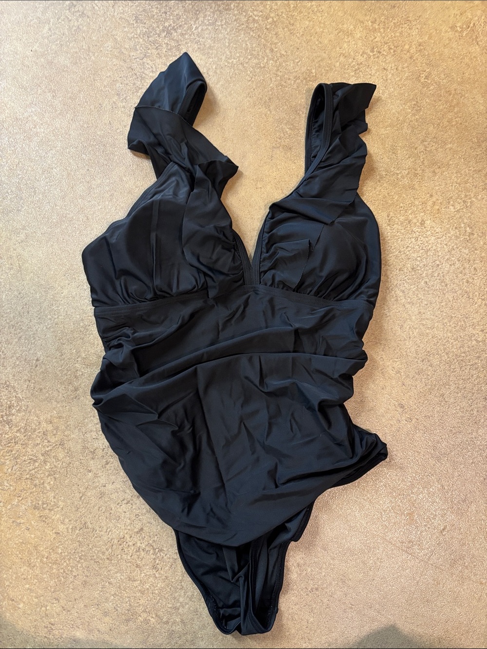 Black One-Piece Swimsuit with Ruching